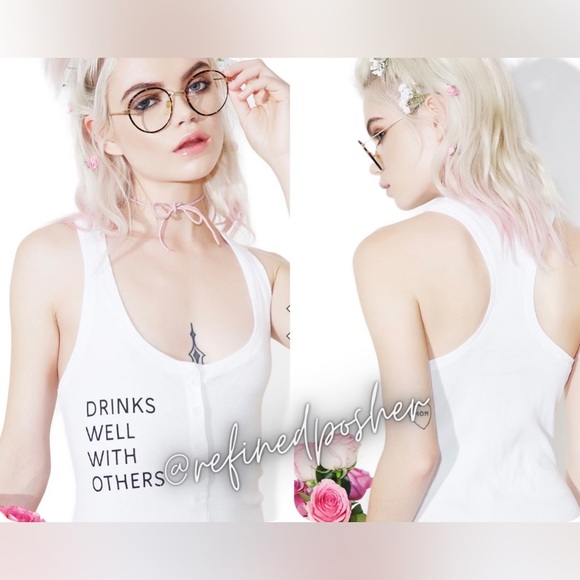 Daydream Nation Dolls Kill Drinks Well Bodysuit size Small NWT White - Picture 1 of 5